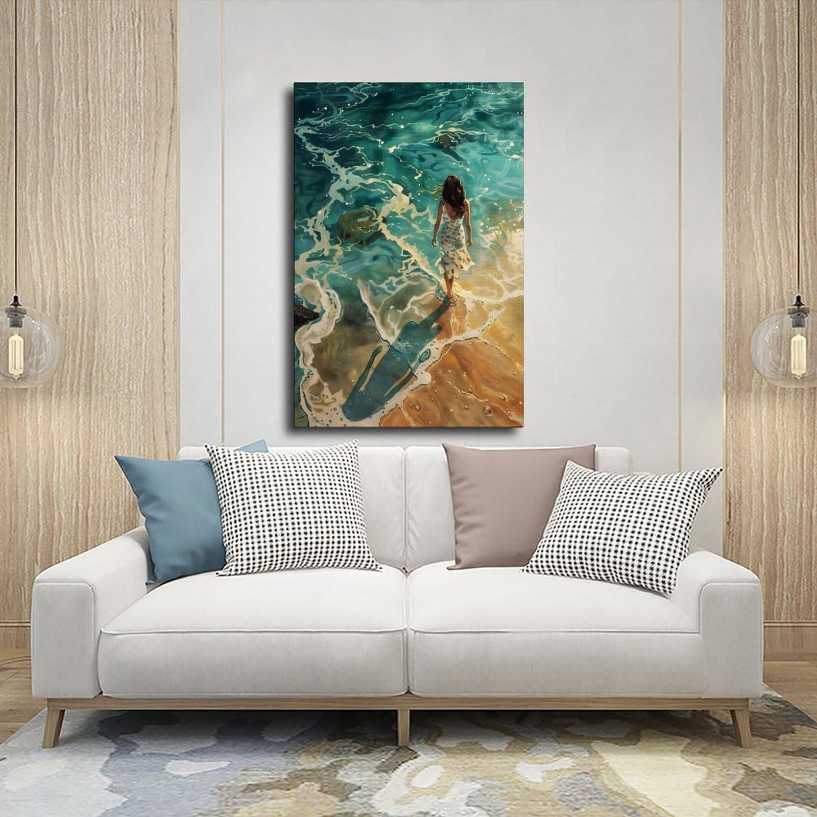 Poster su tela a tema Camminando sulla spiaggia, decorazione per camera da letto, ufficio, stanza, regalo, 40,6 cm di lunghezza x 61 cm di larghezza