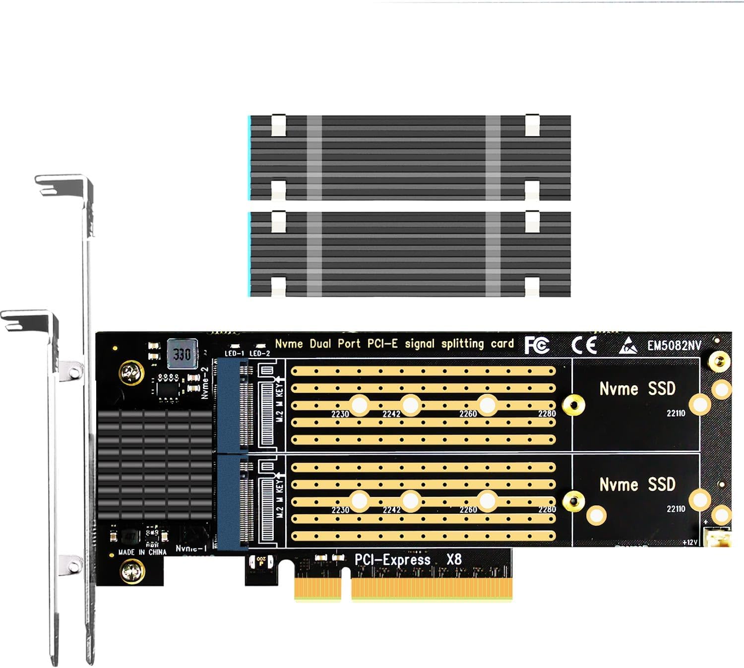 GLOTRENDS PA21 Dual M.2 NVMe to PCIe 4.0 X8 Adapter with 2 Sets of heatsink