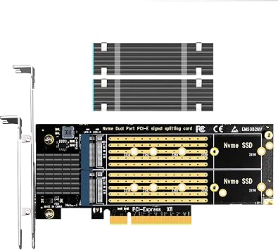PA21 Dual M.2 NVMe to PCIe 4.0 X8 Adapter with 2 Sets of heatsink