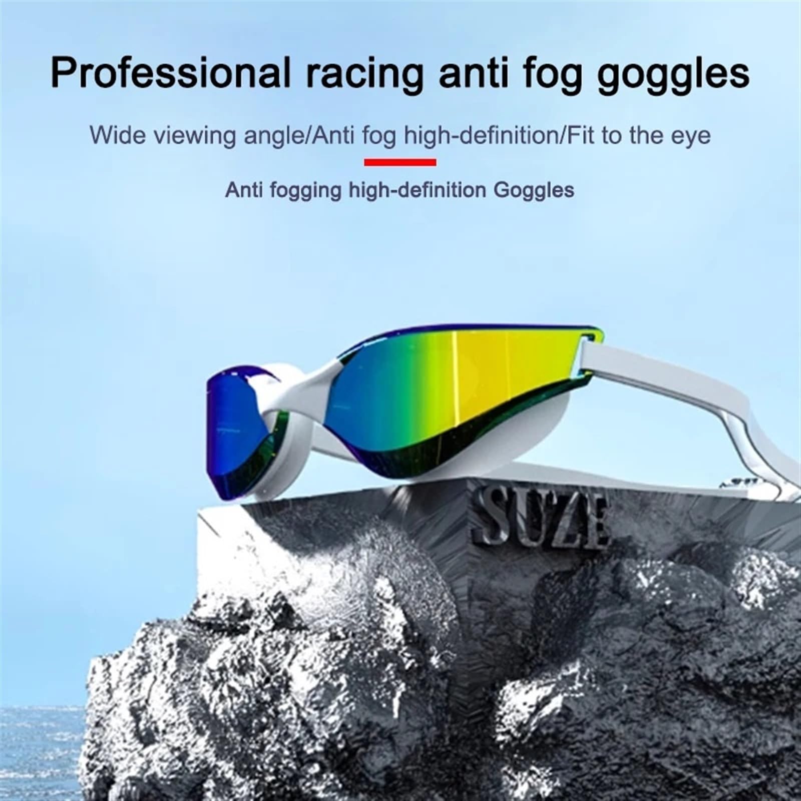Occhialini da Nuoto for Adulti Impermeabili e antiappannamento ad Alta Definizione, occhialini da Nuoto elettrolitici Professionali e Confortevoli per Uomo Donna(White Blue)