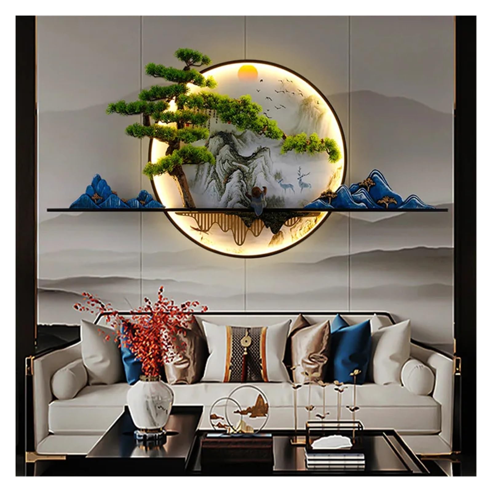 Applique murale moderne à l'intérieur du paysage chinois créatif, applique murale LED for la maison, le salon, la chambre à coucher et l'étude(Style C D60cm)