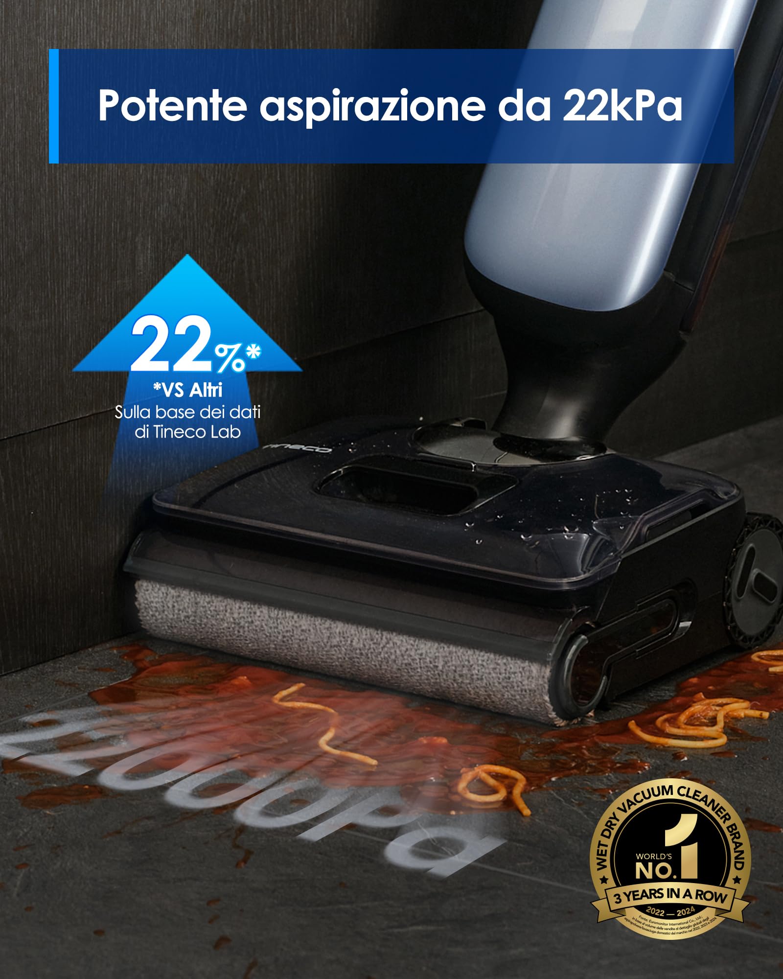 Tineco Floor One S9 Artist Aspirapolvere Lavapavimenti, Aspirazione di 22 kPa, 360° SmoothDrive, Anti-Tangle, Auto-Pulizia Flashdry a 85°C, 50 Minuti di Autonomia, 180° Lay-Flat