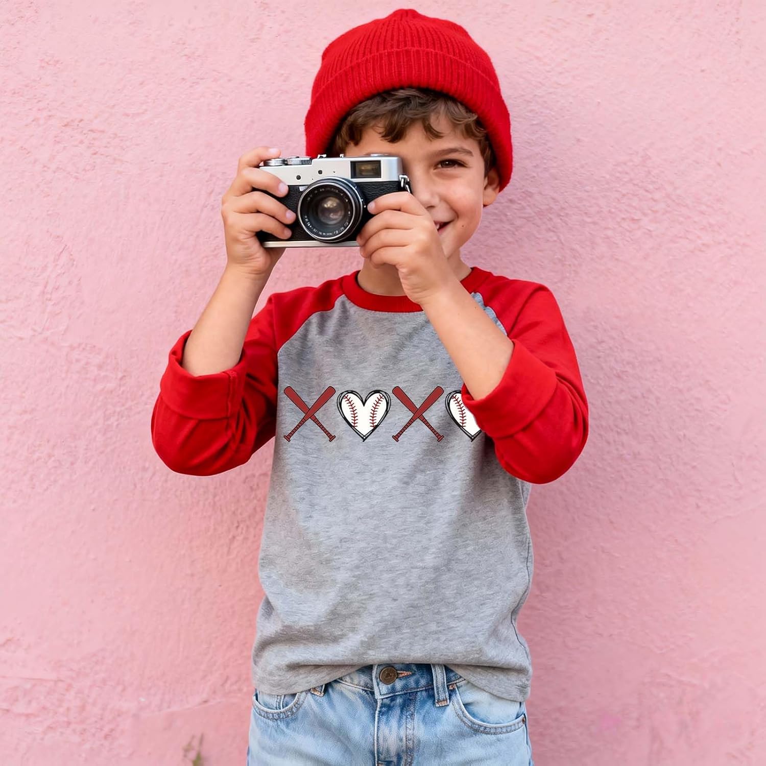 Kids Valentine Shirts Love Dinosaur Graphic Raglan Long Sleeve Tees Cotton Vday Tshirts 4-13T - Image 2