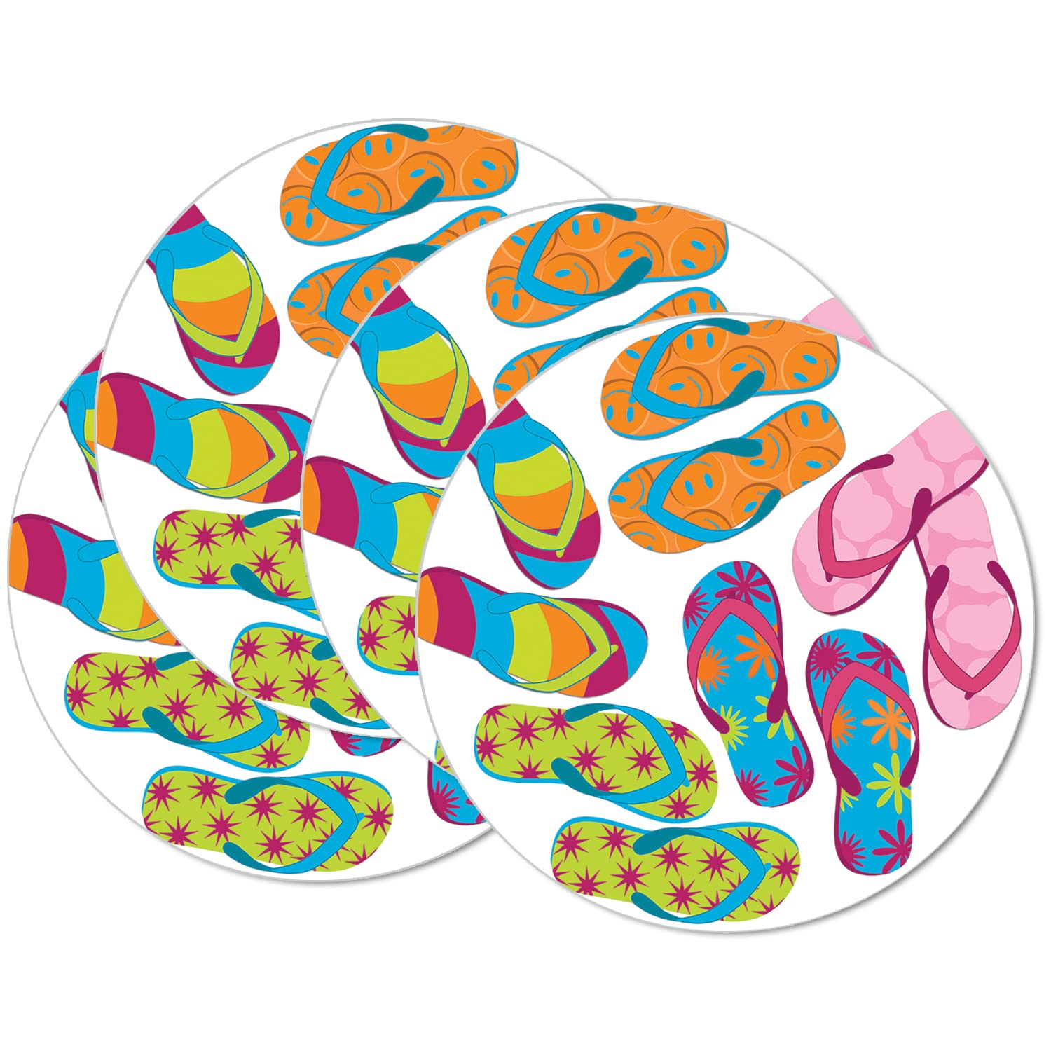 CounterArt Summer Flip Flops 4 Pack Round Reversible Easy Care Flexible Plastic Placemats Made in The USA Reversible Flexible Easily Wipes Clean