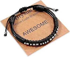 Inspirational Gifts for Men Morse Code Bracelets Mens Bracelets Graduation Gifts for Him Fathers Day Adjustable Leather Bracelet Motivational Birthday Annivesary Jewelry Stocking Stuffers for Men