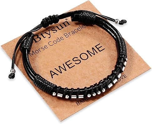 Inspirational Gifts for Men Morse Code Bracelets Mens Bracelets Graduation Gifts for Him Fathers Day Adjustable Leather Bracelet Motivational Birthday Annivesary Jewelry Stocking Stuffers for Men