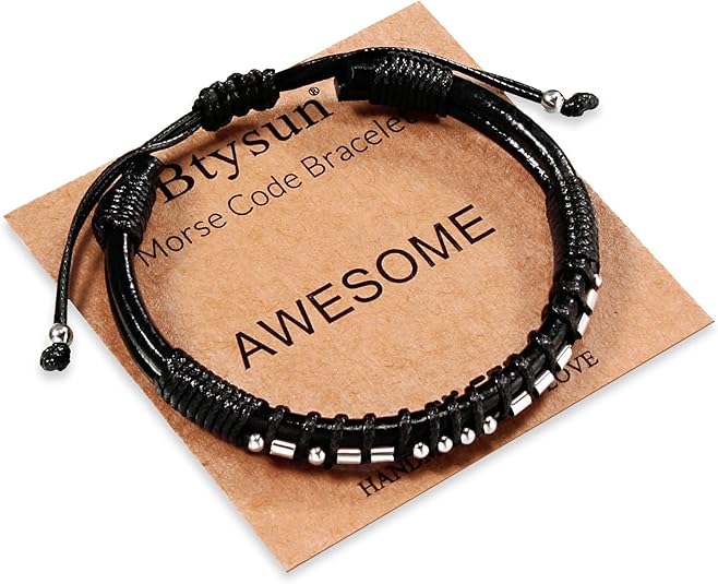 Inspirational Gifts for Men Morse Code Bracelets Mens Bracelets Graduation Gifts for Him Fathers Day Adjustable Leather Bracelet Motivational Birthday Annivesary Jewelry Stocking Stuffers for Men