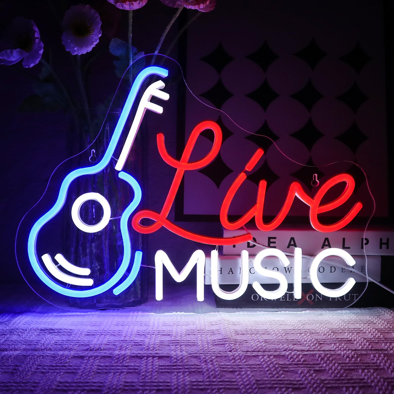 Live Music Música Neon Cartel Led Neón Pared Guitarra Sign USB Bar Rock Estudio Oficina Garaje Dormitorio