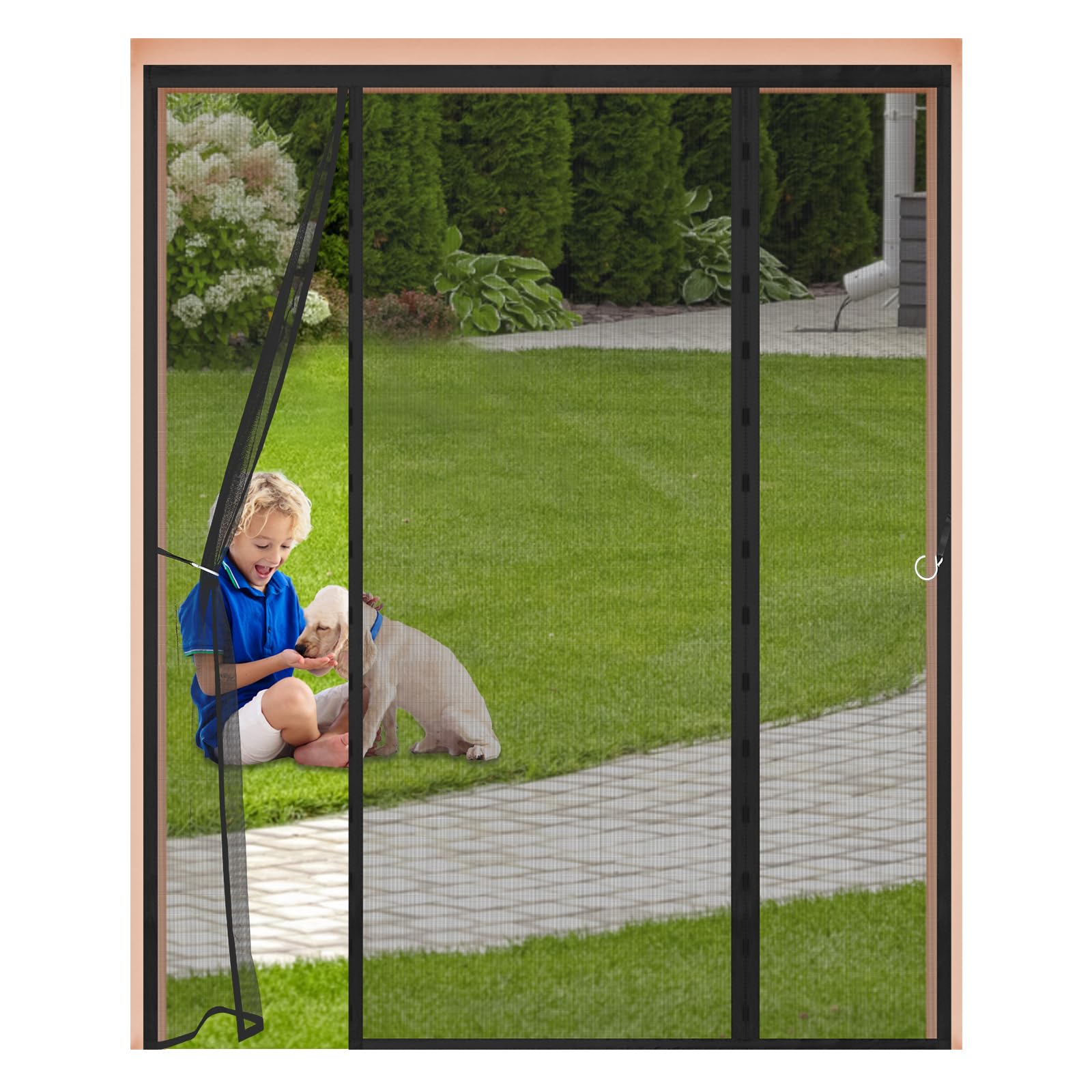 Magnetic Fly Screen for Double Doors 195x180cm,Heavy Duty Mesh Curtain with Side Hooks & 4cm Wide Top Magic Tape,Without Drilling,Fly Net for Patio & French Doors,Black