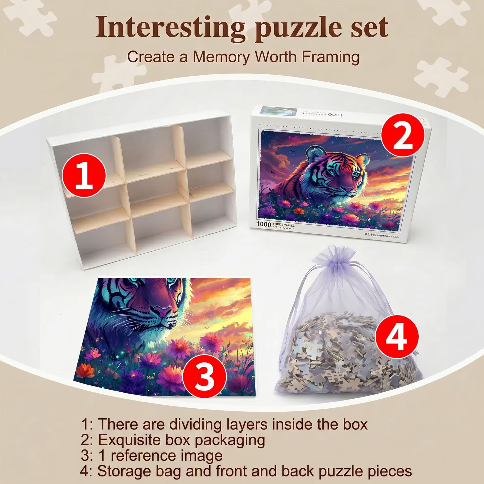 Puzzle 6000 Pezzi Classici, Puzzle tigre Carino 179 x 105 cm, Gioco Educativo e Antistress in Legno con Poster Incluso, Ttività DIY per Famiglia, Regalo per Appassionati, Decor Parete Casa, f0-618