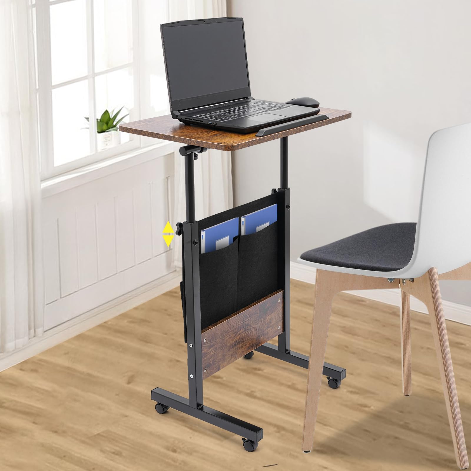 Standing Desk Adjustable Height 16 24 Inches Portable Laptop Desk with Lockable Wheels Bedside Table Rolling Stand Up — view 2