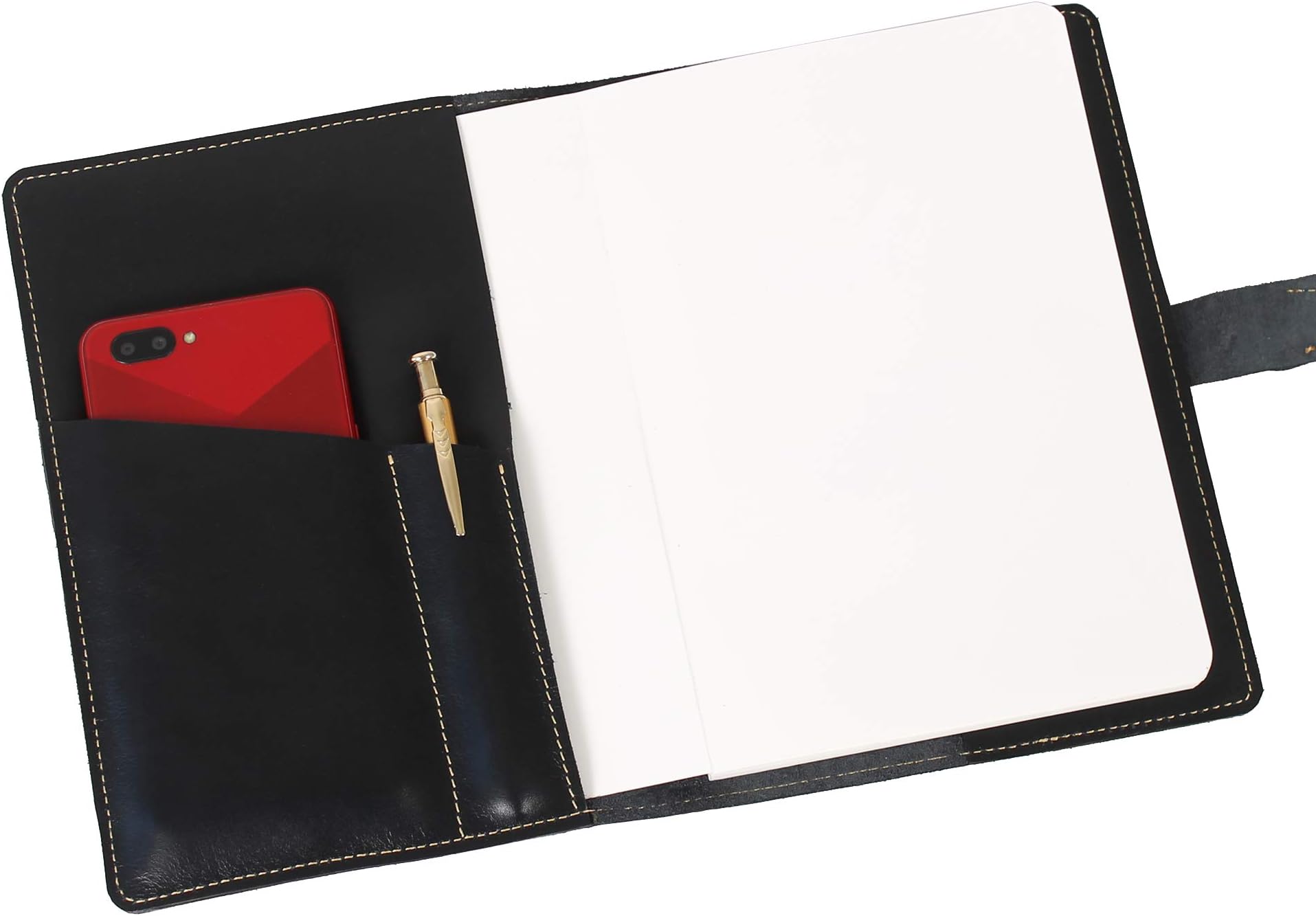 JoyToken A5 Leather Journal Refillable Notebook with Mobile & Pen Holder (Black)