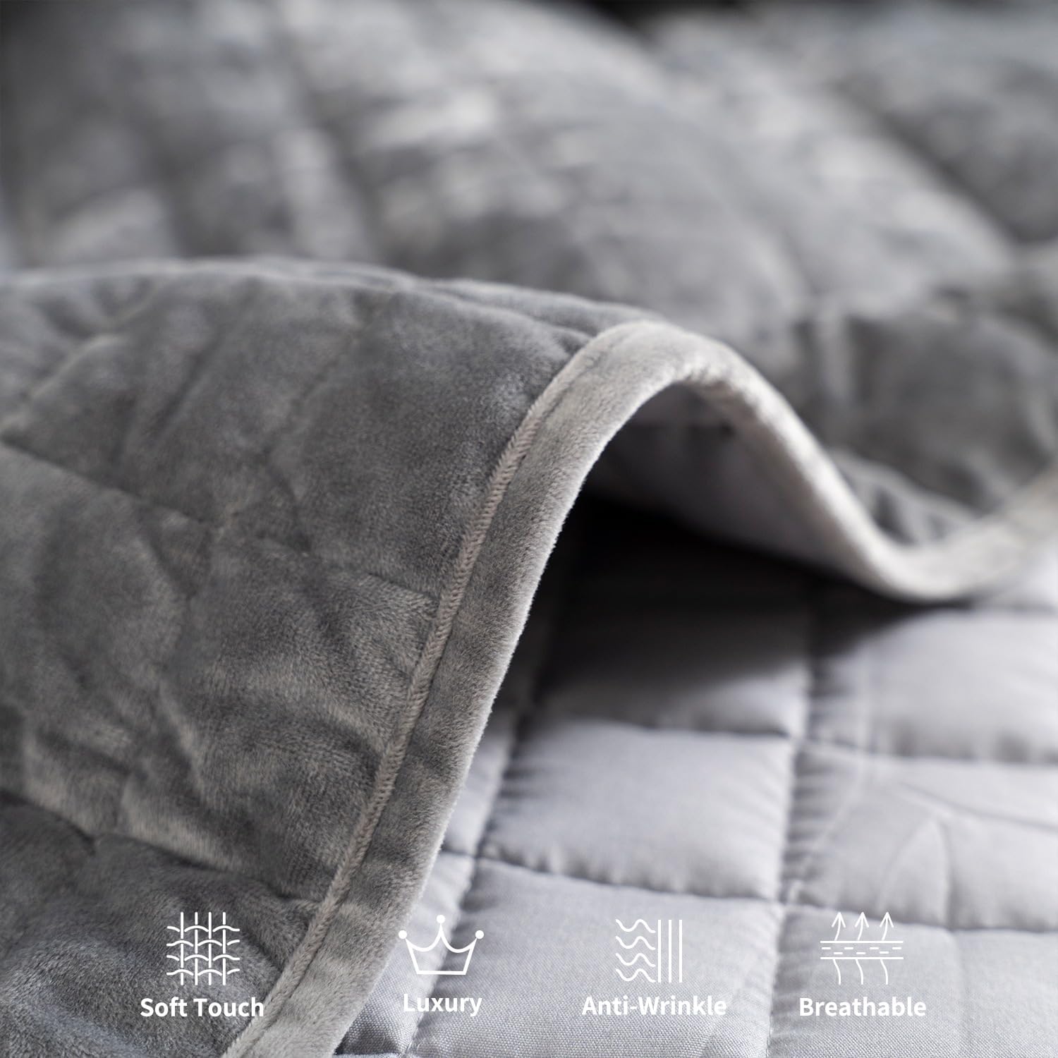 BOV Velvet Quilts Queen Size, Luxury Lightweight Comforter Sets with 2 Pillow Covers, Elegant Channel Box Stitch Bed Spreads Queen Size Coverlet, Gray 92"x96"