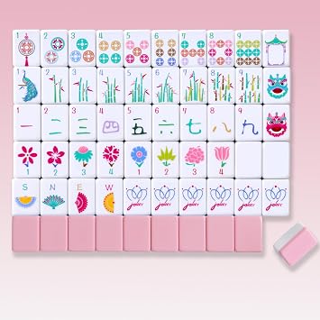 160 Pink American Printed Mahjong Game Set with Carrying Bag and Accessories, 1.2 Mahjong Tile Set