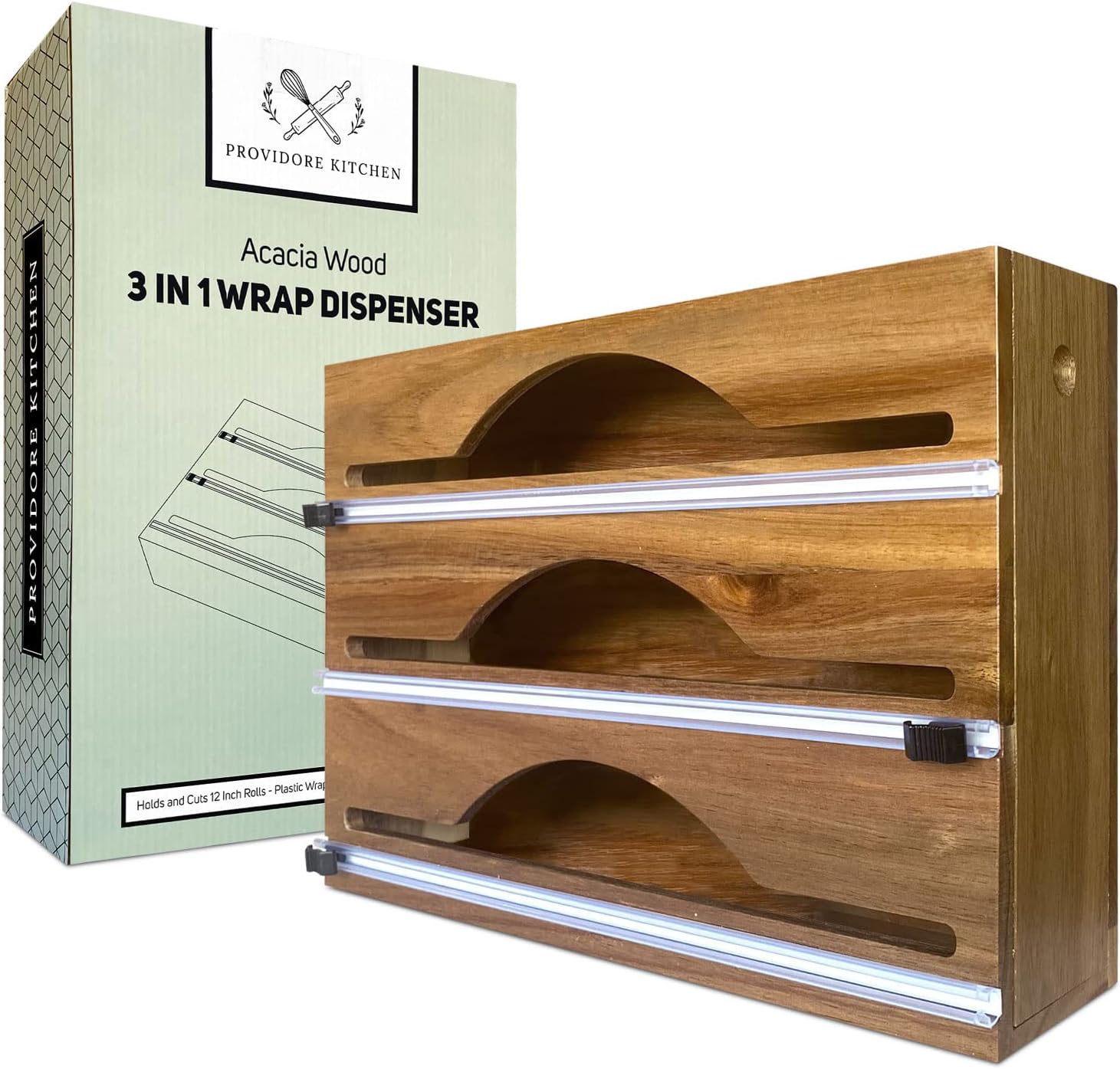 3 in 1 Foil And Plastic Wrap Organizer With Cutter Acacia
