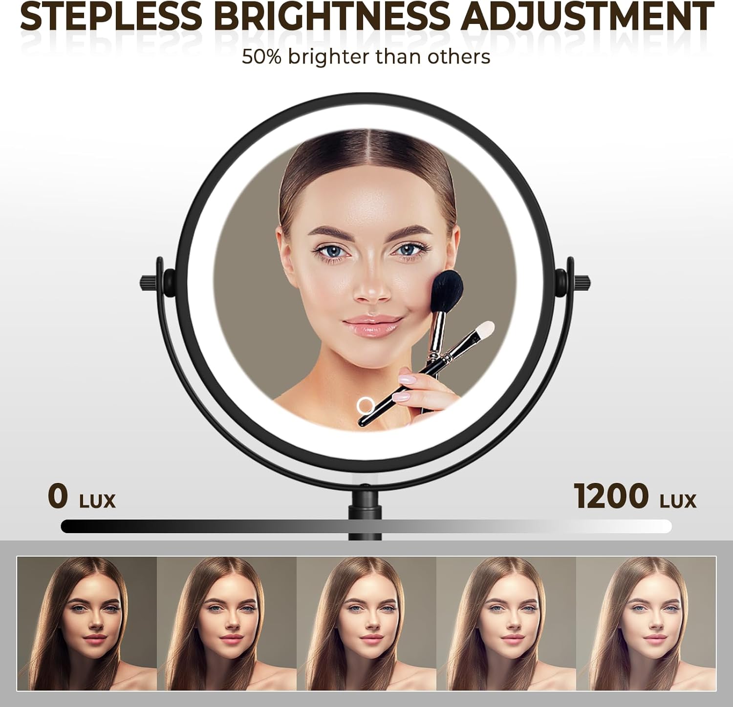 8" Wall Mounted Lighted Makeup Mirror, 3000mAh Rechargeable Double Sided 1X/10X Magnifying Mirror with Hook, 3 Color Lights Touch Dimmable 360° Rotation Vanity Mirror for Bathroom (Black)