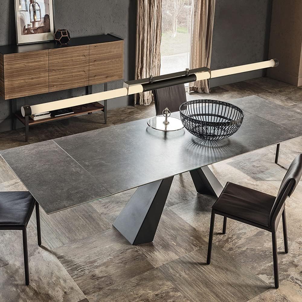 Tavolo Allungabile 160-240 cm – Piano Ceramica Gres Porcellanato Opaco Antigraffio – Struttura Metallo Verniciato – 2 Prolunghe Integrate 40 cm – 6-10 Posti (Grey, 200, Centimetri)