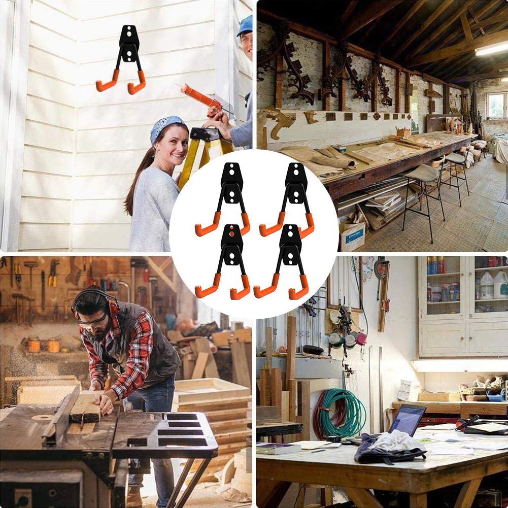 Crochets de rangement de garage, crochets de suspension muraux robustes avec revêtement antidérapant pour porte-outils et organisateur mural