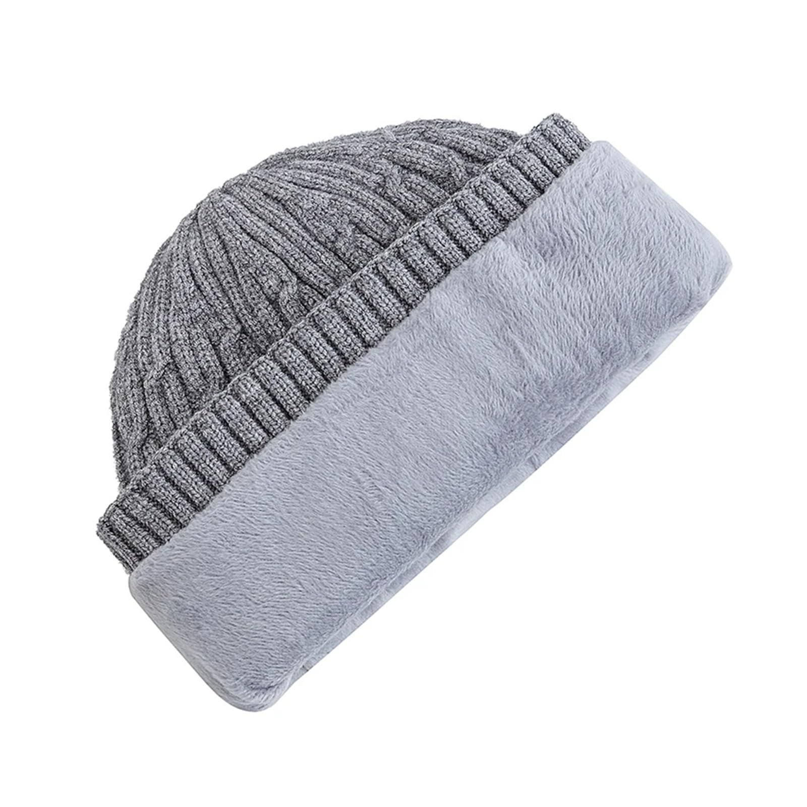 Elegancka i miękka czapka unisex, ciepła czapka zimowa z podszewką z futra dla mężczyzn i kobiet, gruba czapka z dzianiny do jazdy na nartach i sportów poślizgowych (czarna)