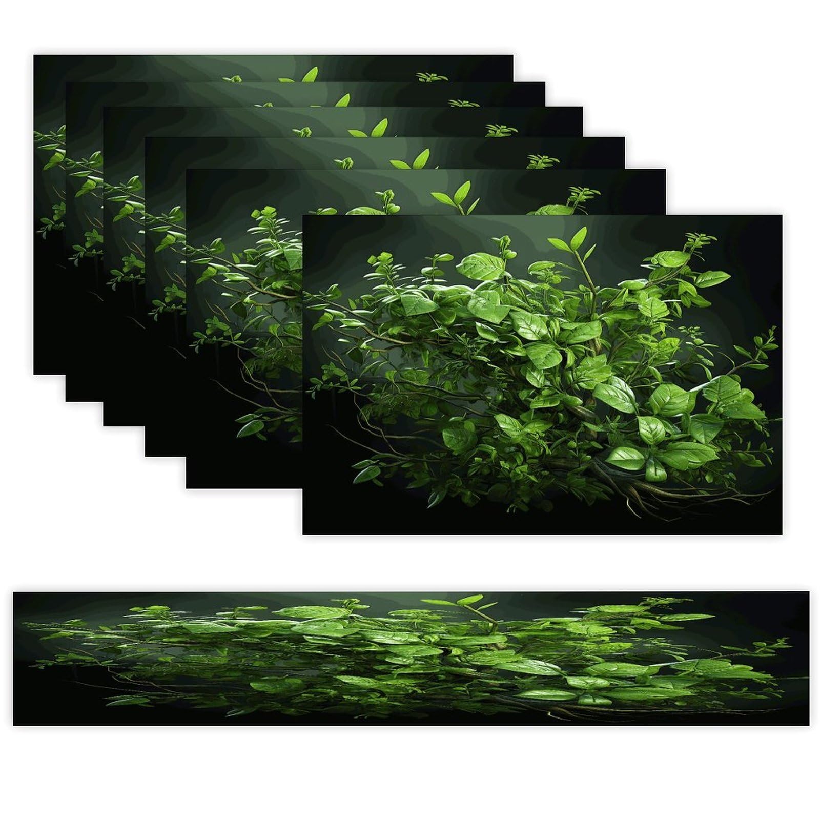 Green Leaves Table Runner and Placemats Set of 6 for Kitchen Washable Table Mats Heat Resistant Place Mats Non-Slip Place Mat Wipeable Placemat(6 Placemats+1 Table Runner)
