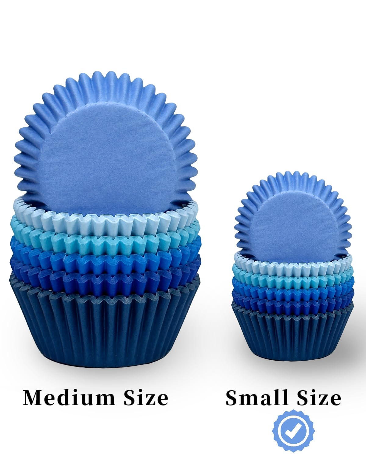Pirottini Per Cupcake Mini QIQEE, 300 Pezzi, 6 Tonalità Di Blu, Formato 21x31,7x45 Mm, Per Uso Alimentare, Resistenti Al Forno (220°C) - 2