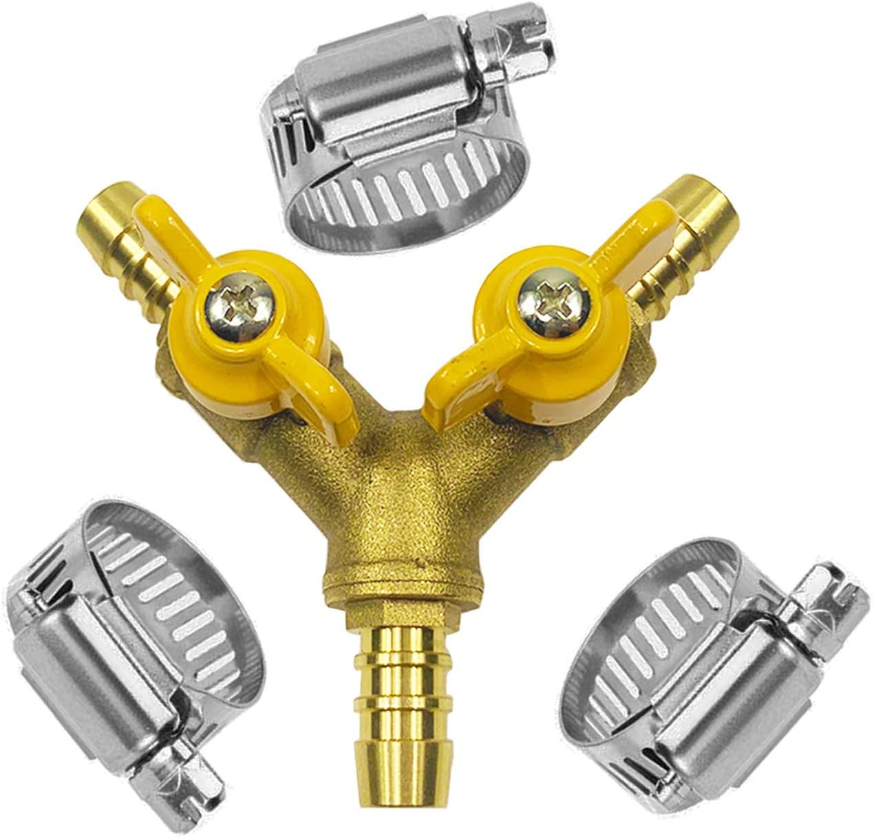 Da by Three-Way Hose Valve Hose Barb Ball Valve 3/8" Brass Fitting Y Shaped 2 Switch 3 Way Connector(for Hose ID 10mm-11mm) （Class A Quality）