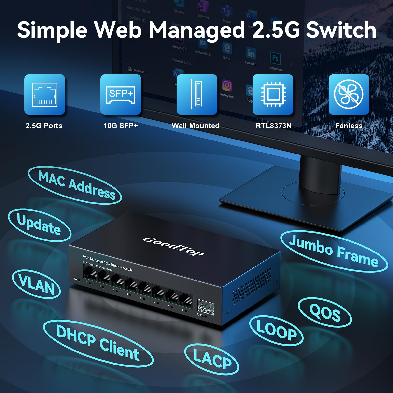 ルーター・ネットワーク機器 GoodTop 8-Port 10G Managed Switch 6ca05ec02f9bd33c05af132b69ccf5