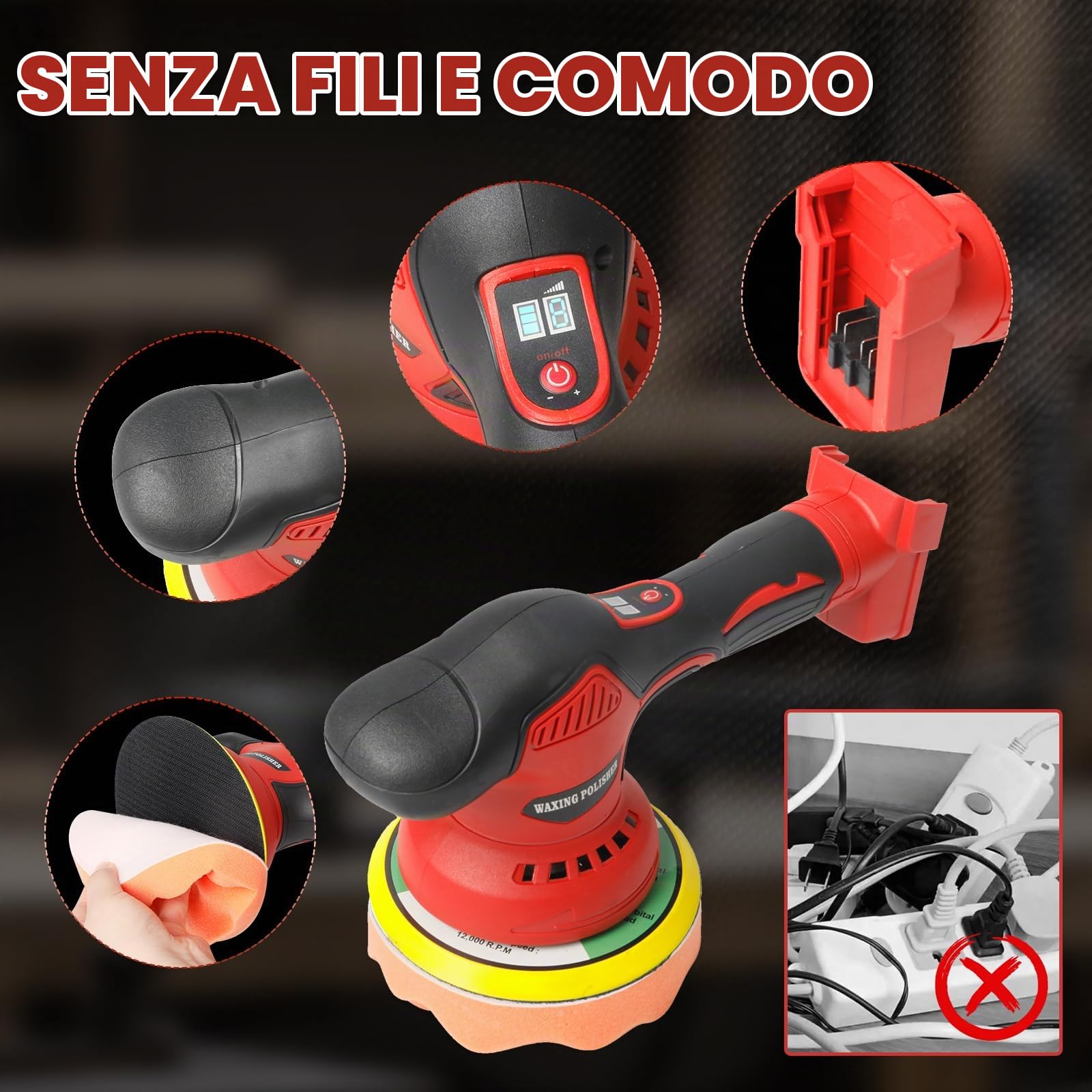 Milwaukee 18 V - Lucidatrice a buffer wireless compatibile con batteria a 8 velocità variabili, lucidatrice orbitale da 6 pollici, kit di cera per cera per auto (rosso)