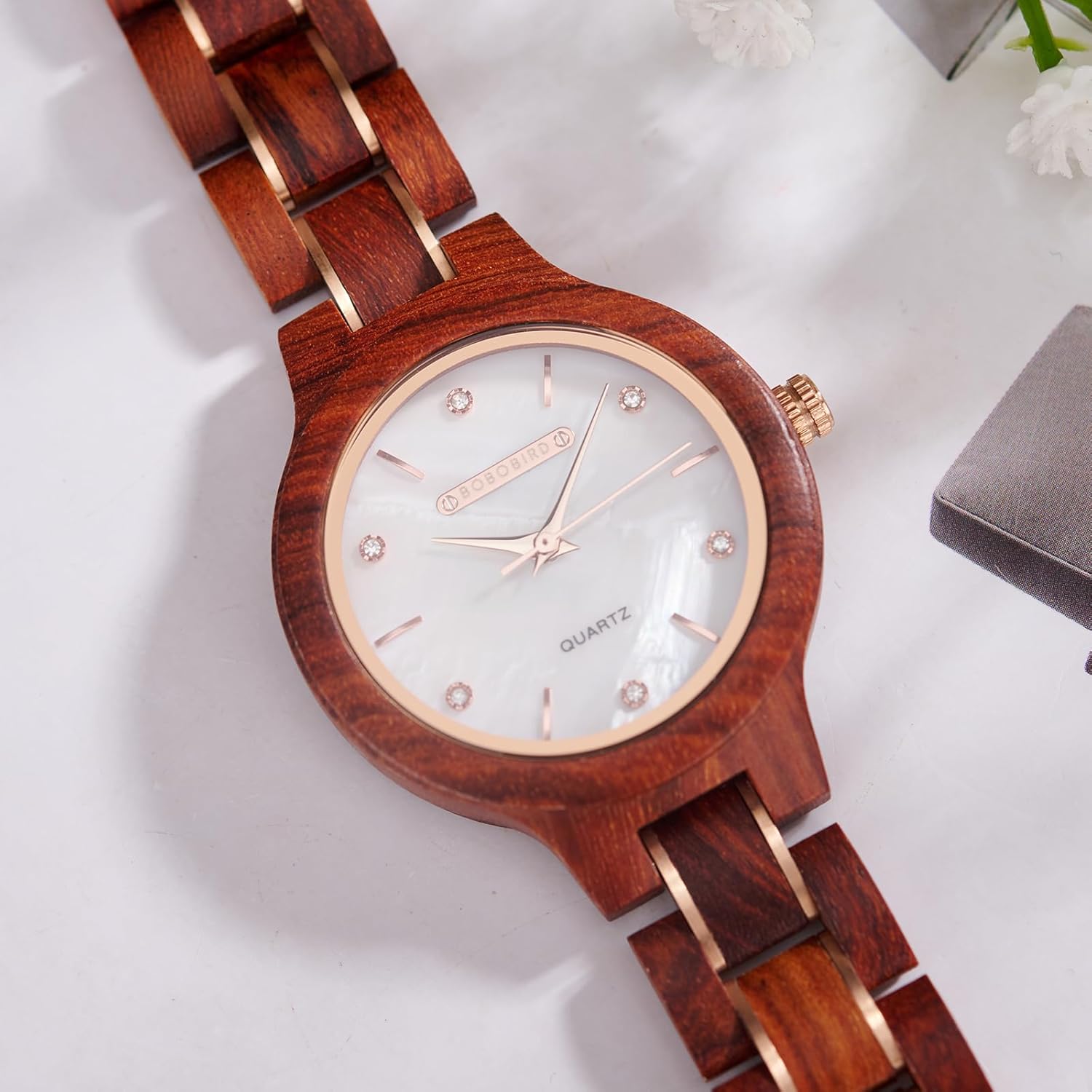 BOBO BIRD Women's Wooden Watches | Analog Watch | 35mm Case | Hardlex Crystal | Folding Clasp with Mother-of-Pearl Dial for Ladies