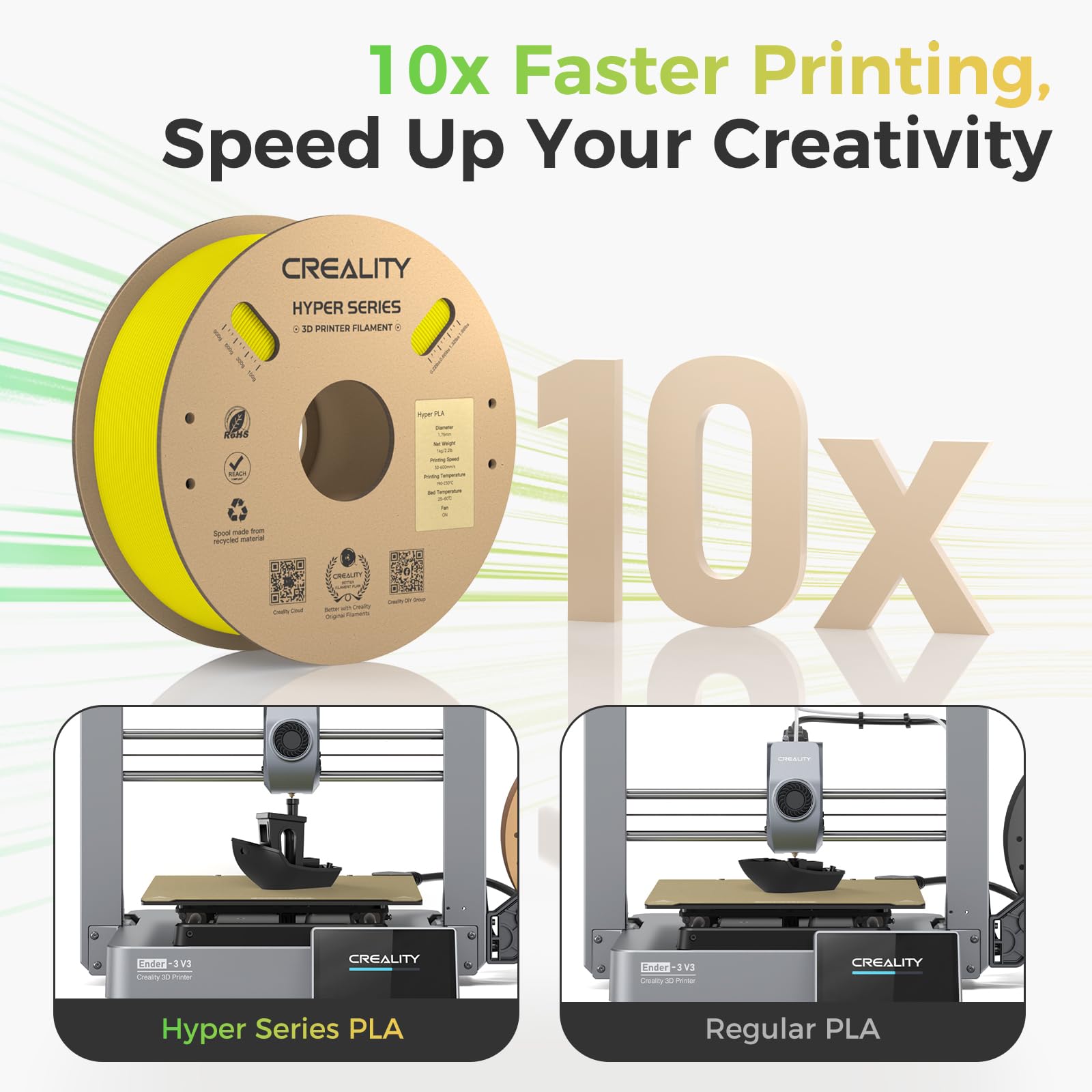 Creality Official Hyper PLA Filament Giallo 1KG, Filamento per Stampanti 3D per la Stampa ad Alta Velocità, Durevole e Resistente, Liscio, Prestazioni a Sbalzo Precisione Dimensionale +/-0,03mm