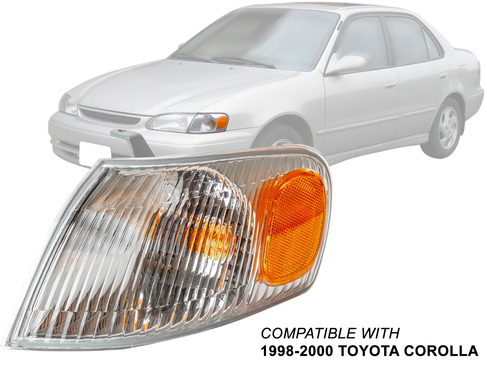 Left Driver Side Corner Light For 1998-2000 Toyota Corolla – Complete With Bulbs – Direct Replacement
