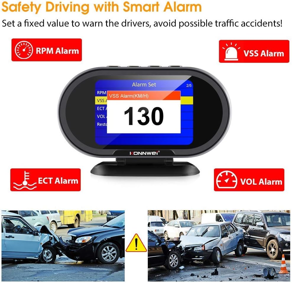 KONNWEI KW206 Car HUD Gauge safety alarms