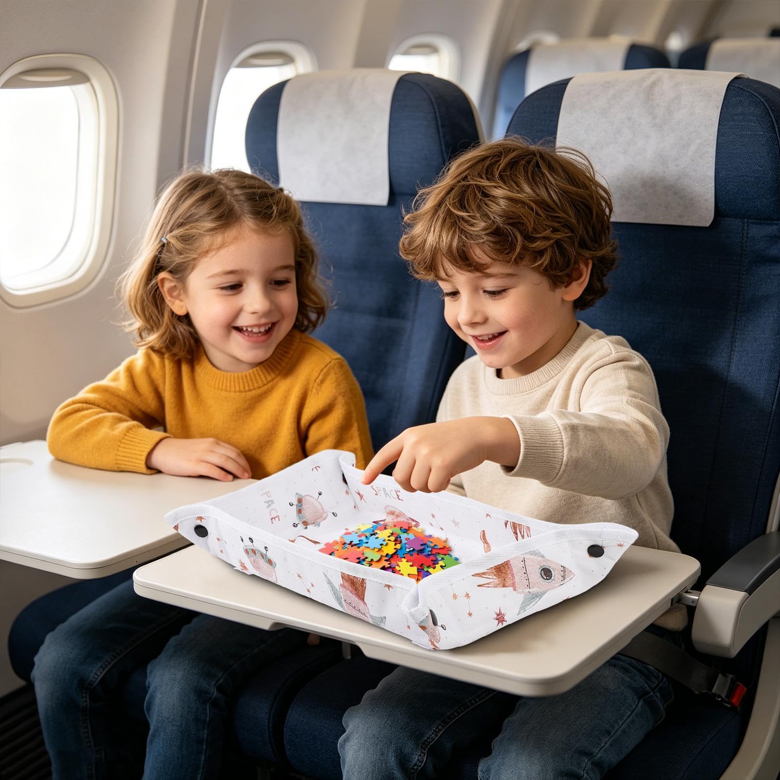 Generico Copertura per Vassoio Aereo - Con Tasca Impermeabile Fantasia Cartoni Animati - Coprivassoio da Viaggio per Aerei - Per Bambini E Bambine Tavoli Da Pranzo Viaggi In Auto Voli Lunghi
