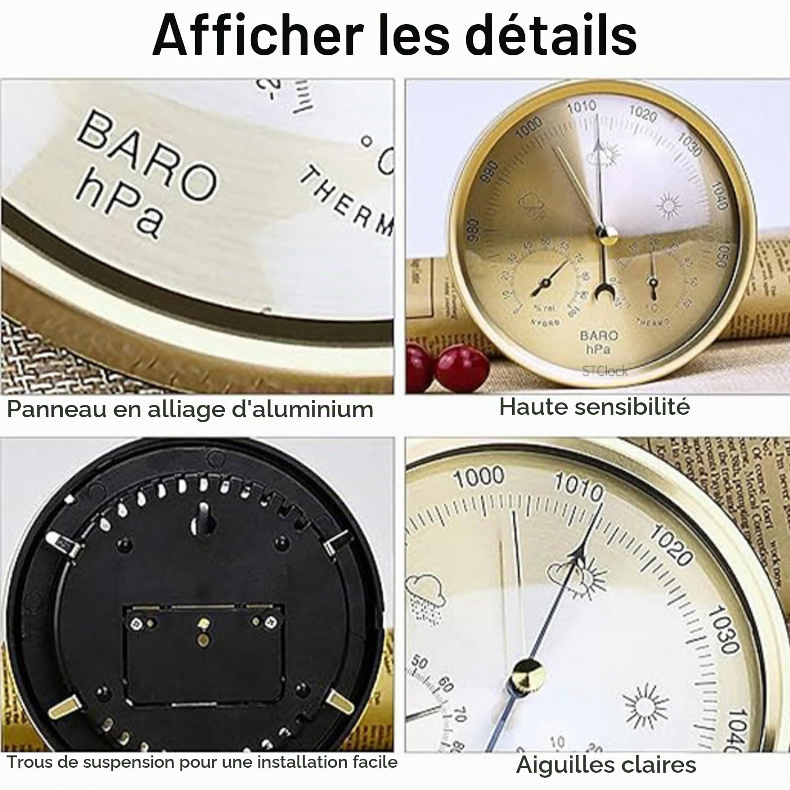 Station Météo Analogique, 3 En 1 Analogique Baromètre Hygromètre Thermomètre Pour Intérieur/Extéeieur, 15cm Fixation Murale Stations MéTéO BaromèTres En Alliage D'Aluminium Pour Les PréVisions MéTéO