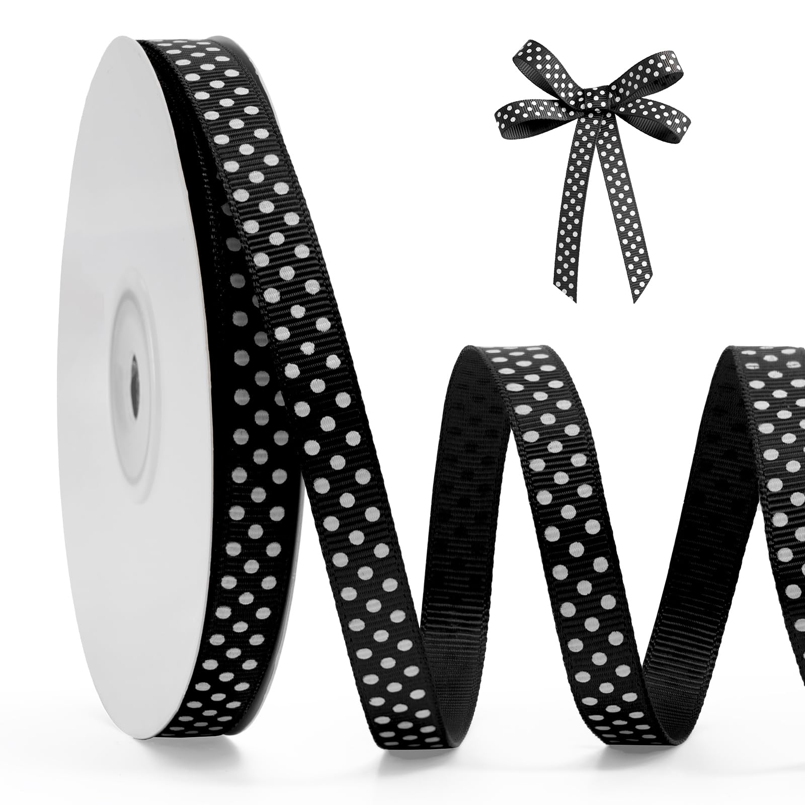 FAKILO Polka Dot Grosgrain Ribbon 10mm X 22m Black and White Dot Craft Ribbon for Gift Wrapping Christmas DIY Crafts Hair Bows Wedding Party Decor Sewing and Home Decoration โ image 1