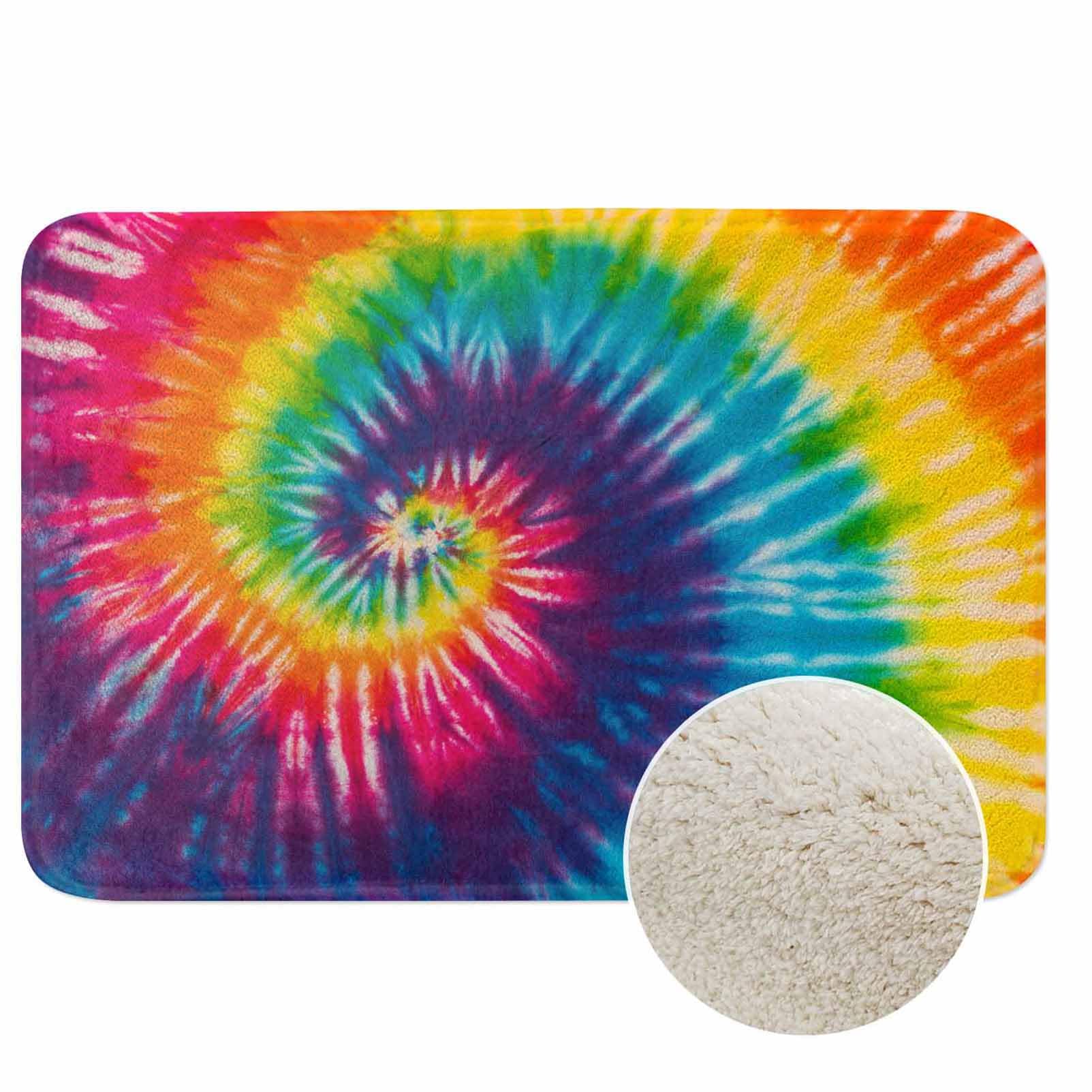 Tie Dye Bath Rugs Abstract Rainbow Swirl Tie Dye Microfiber Bathroom Mat Soft Plush Shaggy Shower Mat for Bathroom Fluffy Comfortable Water Absorbent