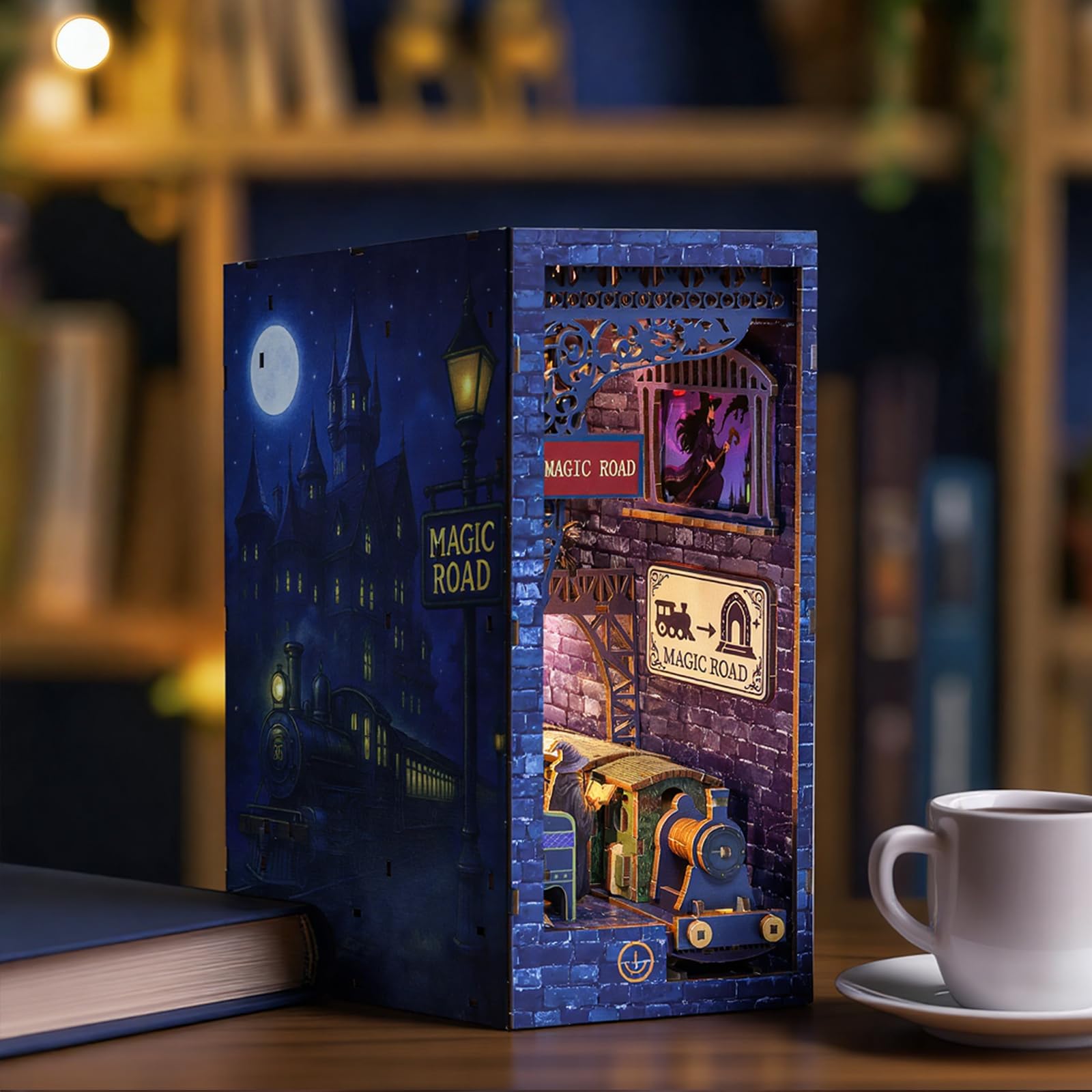 Kit 3D fai da te per angolo del libro, kit per angolo libro con LED, kit fai da te in miniatura per casa delle bambole per adulti e ragazzi, decorazione per casa delle bambole 3D, puzzle in legno