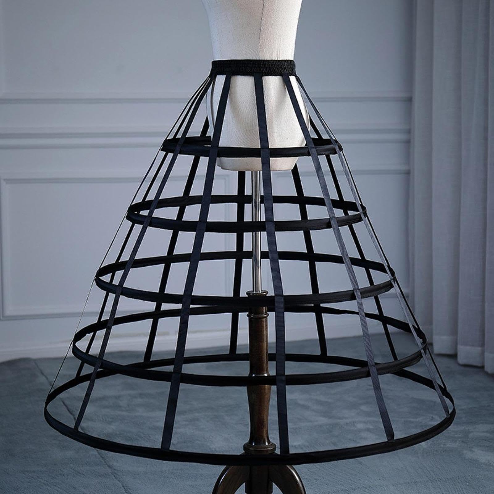 rockible Sottogonna Cerchio Donna Con Ha 5 Anelli per Abiti Da Sposa, Abiti Da Cosplay E Altro Ancora, Lunghezza Gonna 90 Cm, Diametro Inferiore 100 Cm, Circonferenza Vita Regolabile 55 Cm-90 Cm