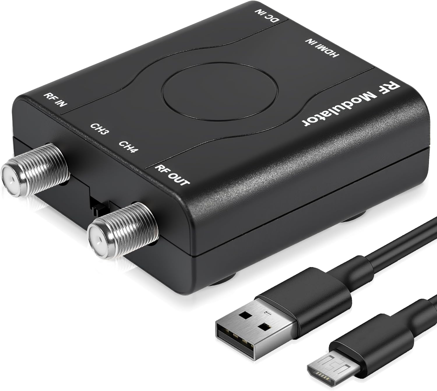 HDMI to RF Modulator, HDM61 VHF HDMI to RF Converter Adapter for TV NTSC Format Output, 1080P PLL Control for Home TV Game Console