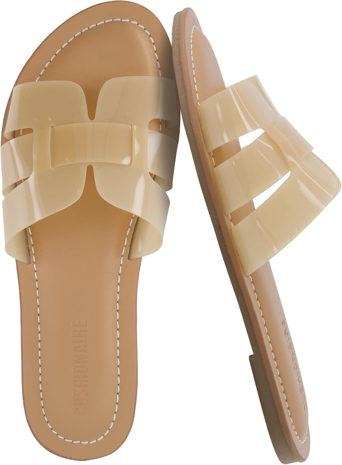 CUSHIONAIRE Caper Jelly Sandals for Women, Comfortable Womens Slides with Cushioned Footbed and Wide Widths Available