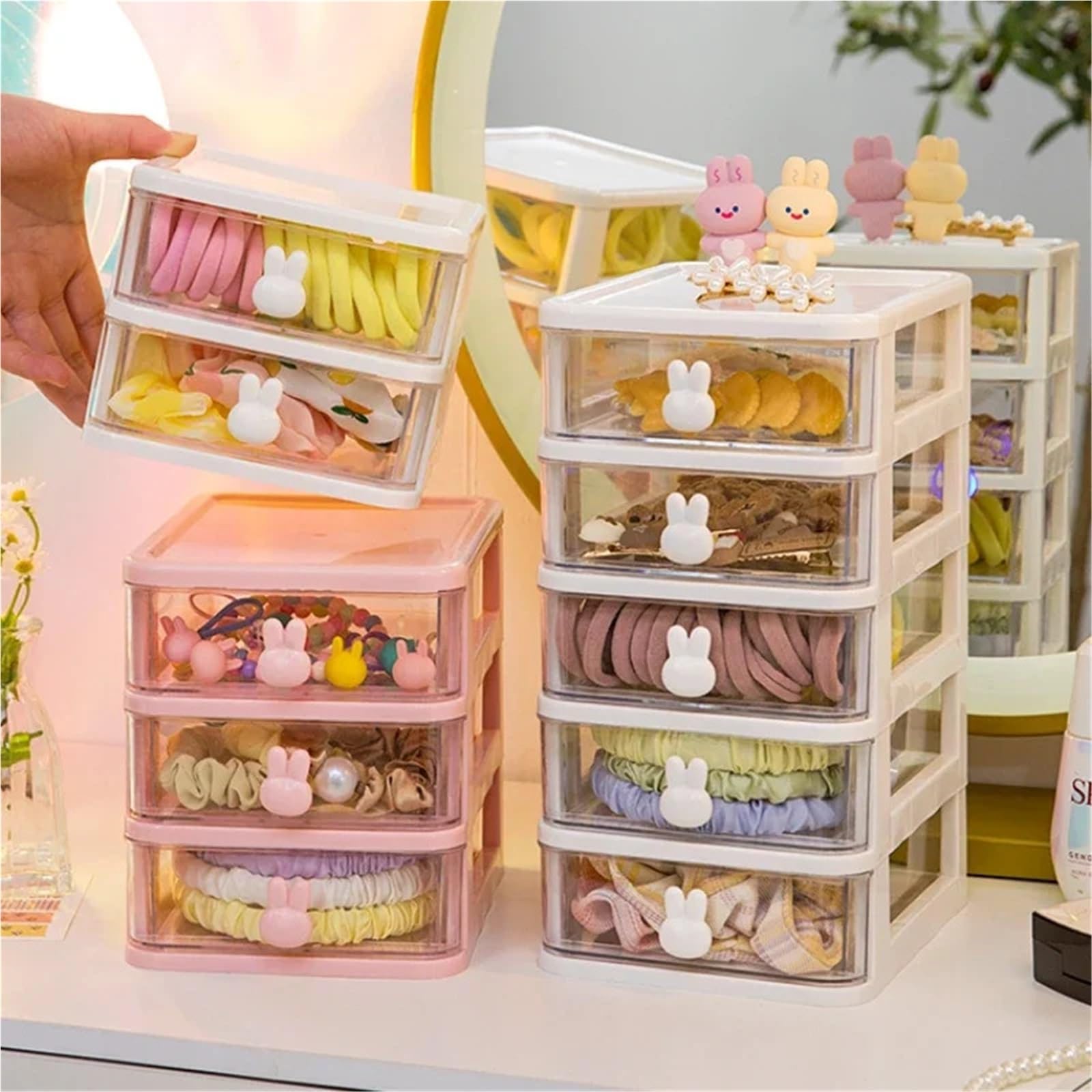 Haargummi Organizer Desktop Haar Zubehör Lagerung Box Organizer for Clip Schmuck Kopf Seil Gummiband(WHITE 2 TIE)