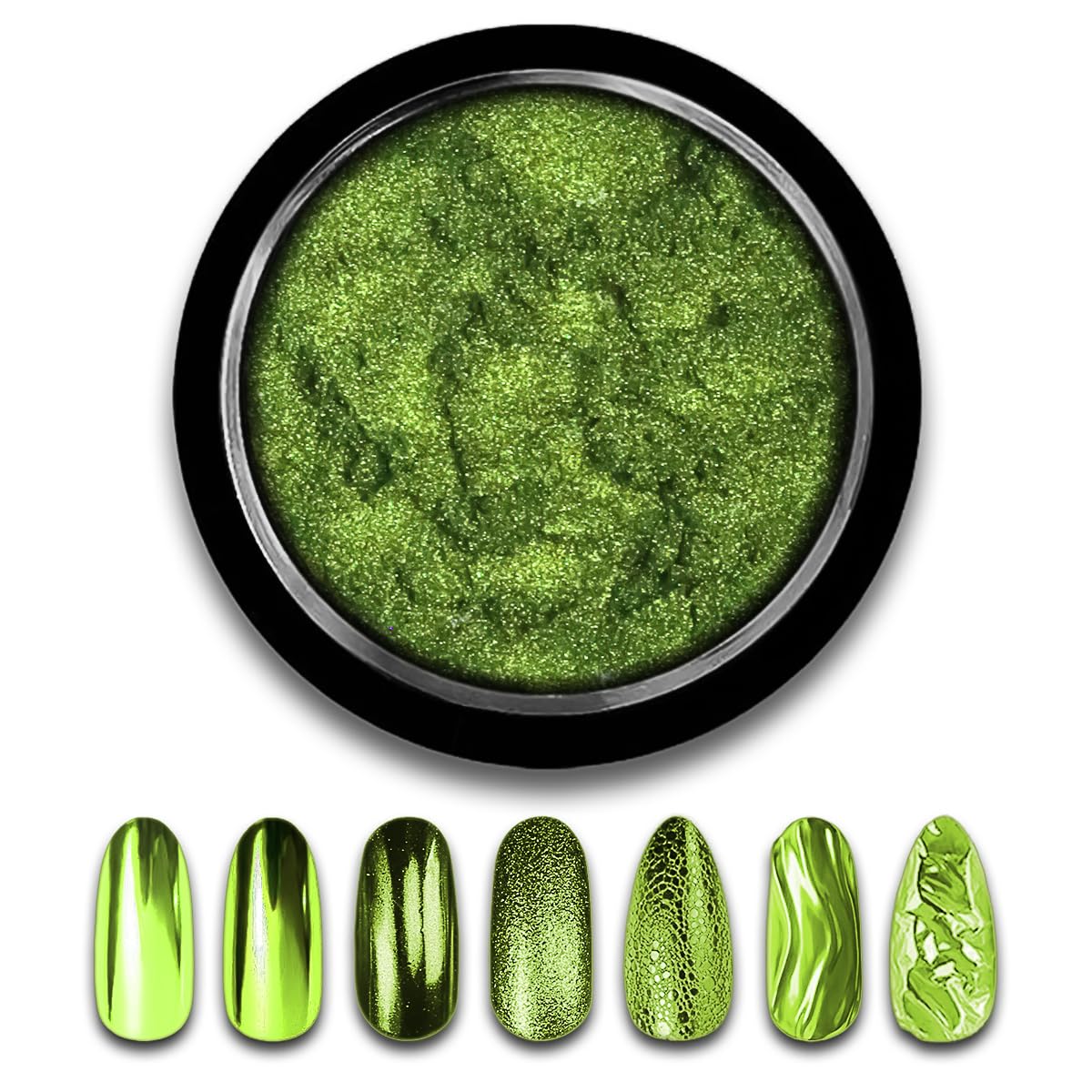 Green Chrome Nail Powder Mirror Effect Metallic Dust Holographic Glitter Glazed Manicure Decoration Reflective Pigment for DIY Gel Polish Nail Art,