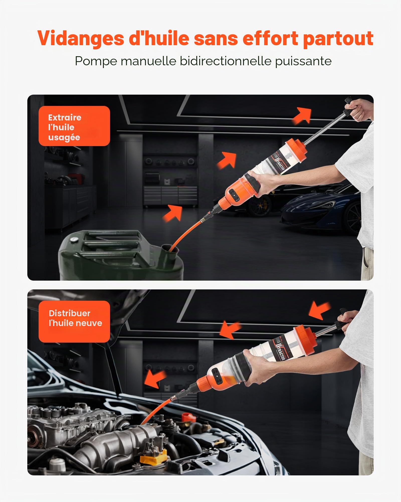 VEVOR Seringue à Huile 1,5 L Pompe Vidange Huile Moteur Aspiration Manuelle Pompe de Transfert Huile Automobile pour Tondeuses à Gazon, Voitures, Bateaux, Motos, avec Tuyau Long, Tuyaux d'Extension