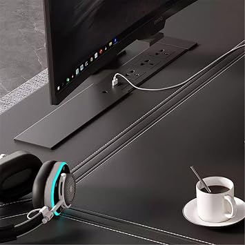 PC Desk Electric Standing Desk with Leather Desktop, Adjustable Height Sit Stand Up with 3 Memory Presets, Charging Outlets, Black(L)