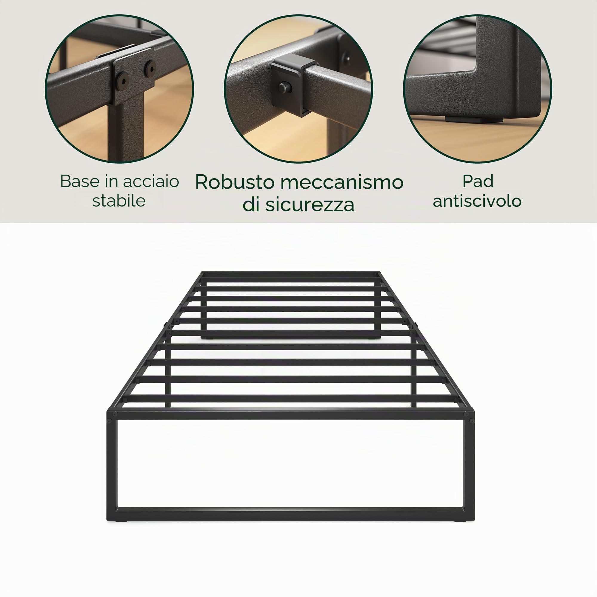 Zinus Letto Lorelai 90 x 200 cm – Altezza 36 cm con spazio sotto il letto – Telaio in metallo – Nero