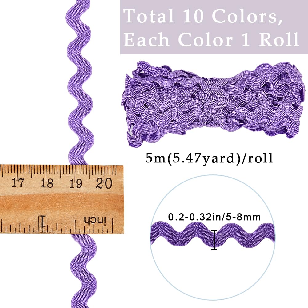 GORGECRAFT 10 Colors 54.6Yds/50M RIC Rac Trim Ribbon Zig Zag Fabric Wave Sewing Bending Fringe Trim 3/16 inch~3/8 inch(5~8.5mm) Wide Braids Cords Embellishments for Flower Making Wedding Lace Craft - Image 2