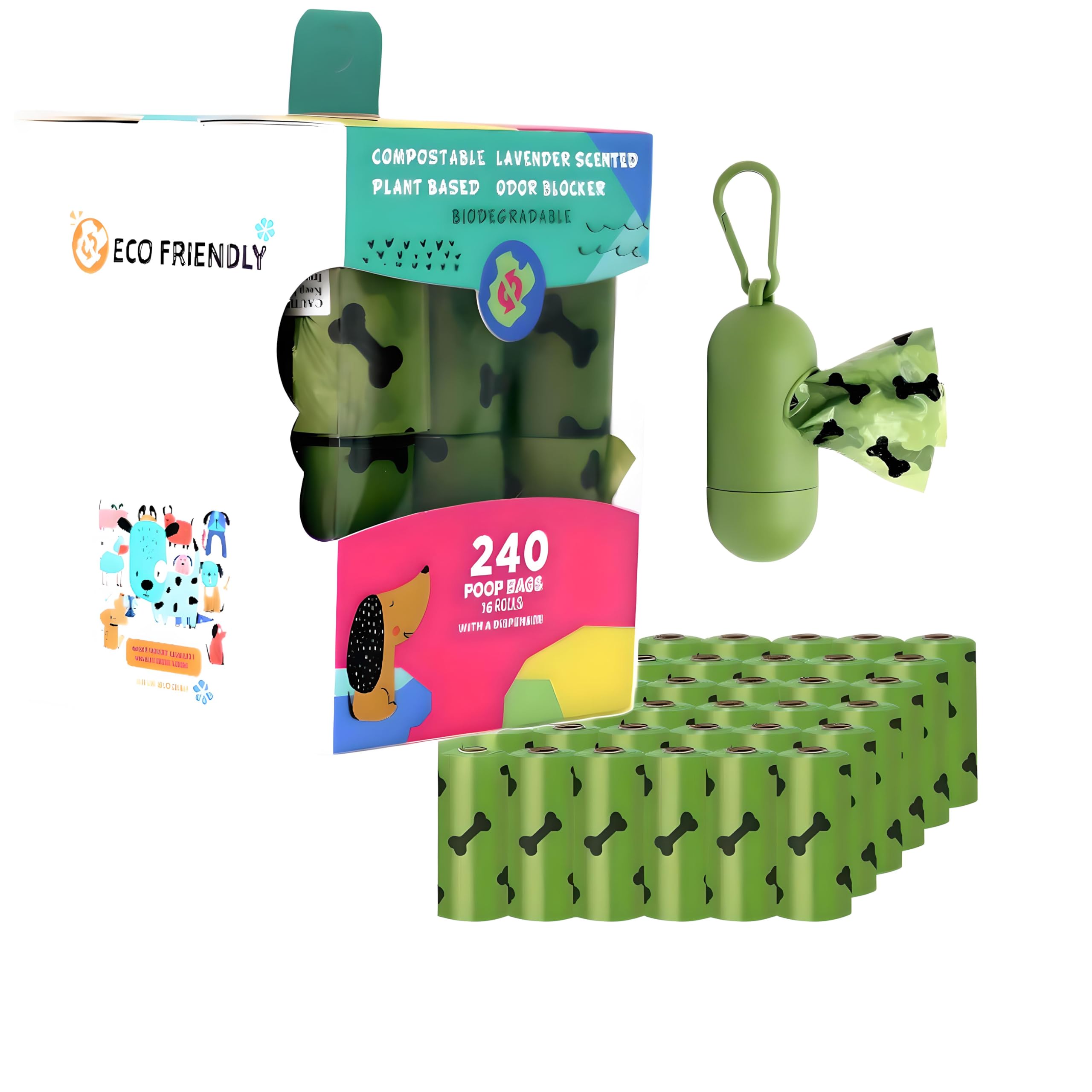 Dog Poop Bags Rolls, Leakproof Strong & Sturdy Poop Bags for Dogs, Dog Bags for Poop, Doggie Poop Bags, Dog Waste Bags, Poppy Trash Bags for Doggy Pets, Biodegradable, Lavender Scented (240)