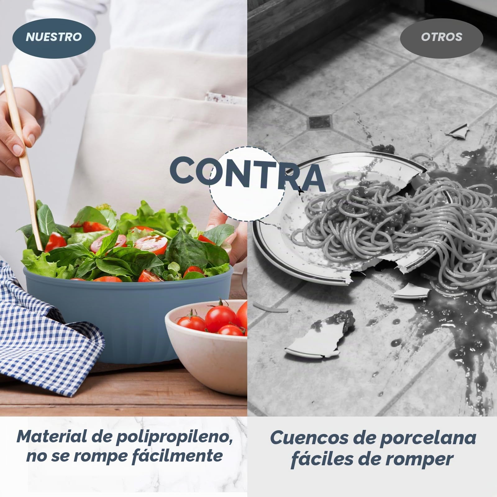 Cozary Juego de 4 Cuencos Mezcladores de Plástico, Bol Ensalada (400ML, 780ML,1400ML, 2200ML), Bol Plastico con Tapa, Apilables, sin BPA, Bowl para Mezclar, Apto para Microondas y Lavavajillas