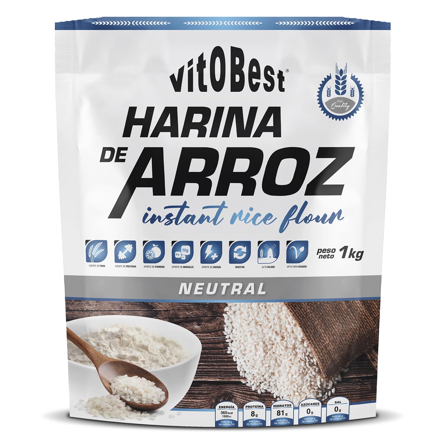 VITOBEST Harina de Arroz 1 kg Bajo Índice Glucémico 100% Natural