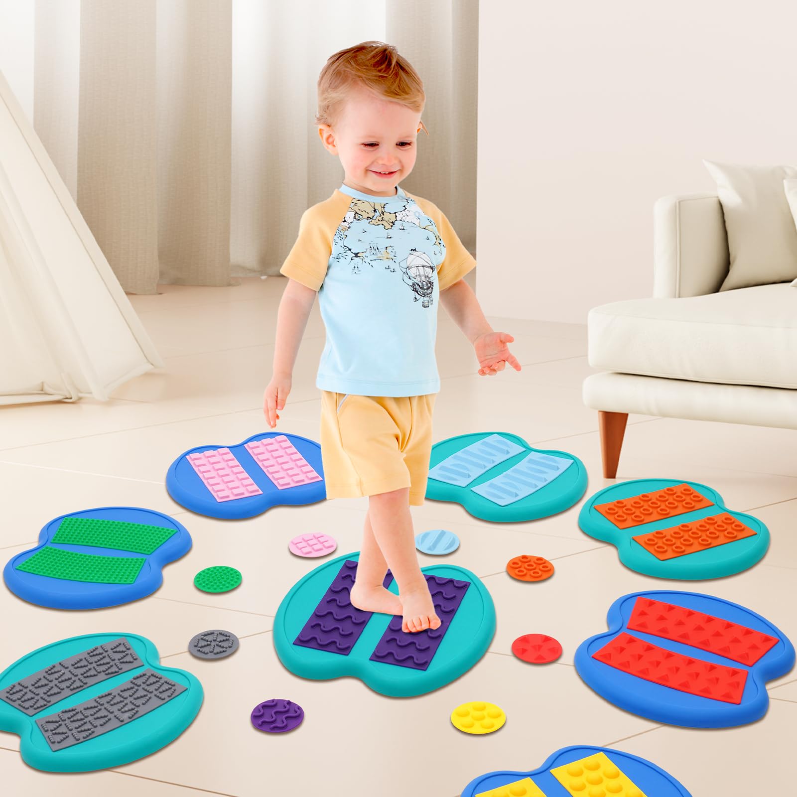 Balanciersteine Kinder, 8-teilige Tastscheiben Set mit Apfelform, Taktiles Sensorik Spielzeug, rutschfest
